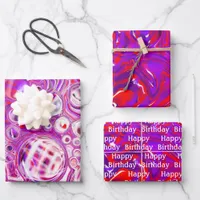 Red and Purple Fluid Art Birthday Wrapping Paper Sheets