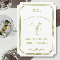Trendy Whimsical Drawn Martini Bridesmaid Proposal Card