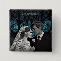 Beautiful wedding couple on a blue Tree of Life Button