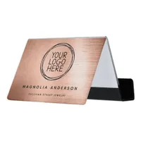 Rose Gold Brushed Metal Add Your Logo Desk Business Card Holder