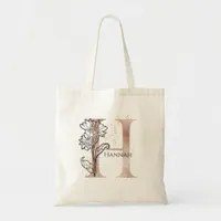 Monogram Initial Modern Letter H Boho Personalized Tote Bag