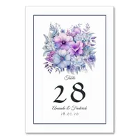 Silver, Icy Blue and Lilac Floral Wedding Table Number