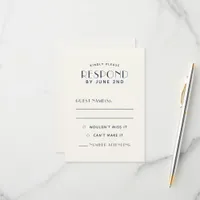 Simple Clean Minimal Ecru Navy Wedding RSVP Cards