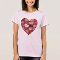 Valentine's Day Doodle Art Style Patchwork Heart  T-Shirt