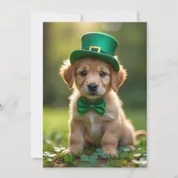 Cute puppy with St. Patrick's outfit, shamrocks  Holiday Card