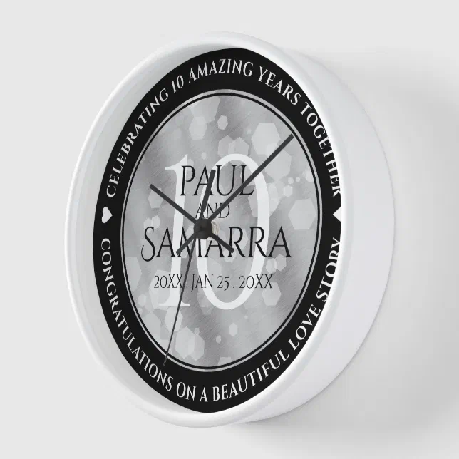 Elegant 10th Tin Wedding Anniversary Celebration Clock