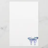 watercolor aqua blue purple butterfly stationery