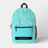 Pretty Leaf Design Soft Blue and Green with Name  Printed Backpack