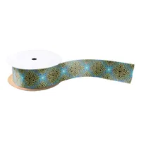 Interlacing Victorian Golden Trim Aqua Background Satin Ribbon