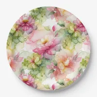 Pastel Flowers Alcohol Ink Illustration  Paper Plates