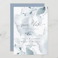 Elegant Watercolor Blue Foliage Save the Date  Invitation