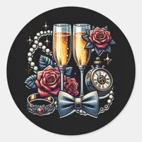Two Champagne Glasses, Wedding  Classic Round Sticker
