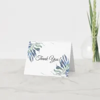 Chic Watercolor Tropical Blue Green Foliage Thank You Card
