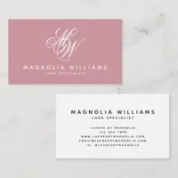 Pink Simple Monogram Lash Specialist Business Card