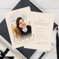 Modern Beige Photo Arch Minimal Graduation Party Invitation