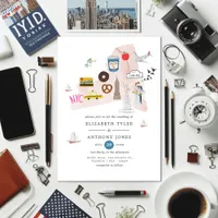 Watercolor New York USA Destination Wedding Invitation