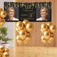 Elegant Black And Gold Surprised Birthday Party Banner