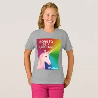 Born to Be a Unicorn Statue Magical Rainbow Girls T-Shirt