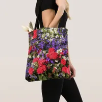 Purple, Red, and White Annual Flowers Tote Bag