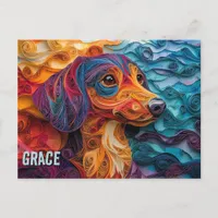 Dachshund Paper Quilling Art Dog Portrait Postcard