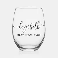 Personalized Best Mom Ever Script Monogram Stemles Stemless Wine Glass