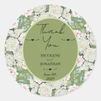 Elegant Floral Embrace Wedding Classic Round Sticker