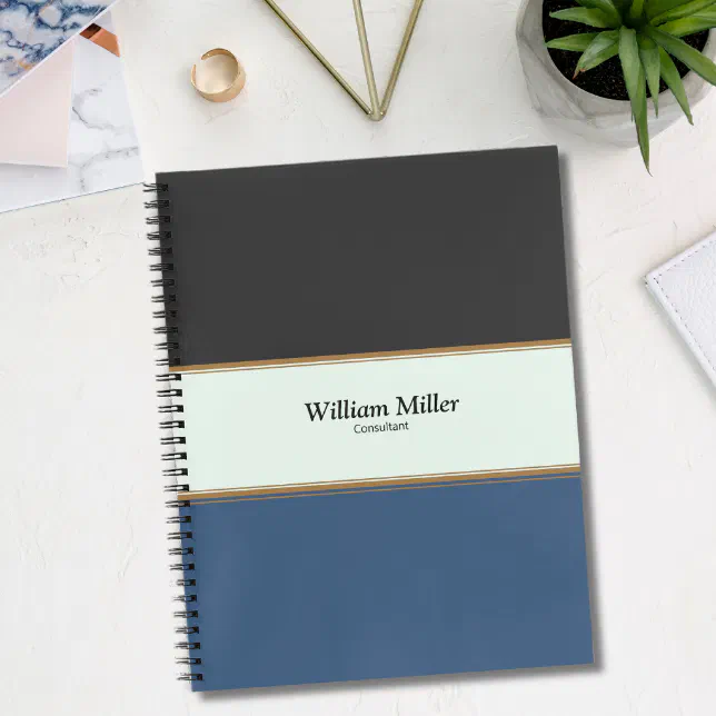 Modern Minimalist Black Blue Stripes Notebook