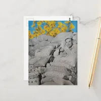 Floral Print Flour Sacks and Yellow Sunflowers Postcard