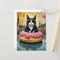 Kitty on Vacation in a Floating Donut Postcard