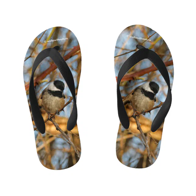 Cute Hopeful Black-Capped Chickadee Songbird Kid's Flip Flops