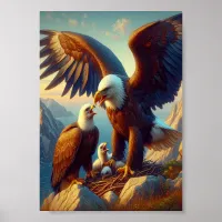 Eagle Family Nesting Atop a Cliff During  7x5 Poster