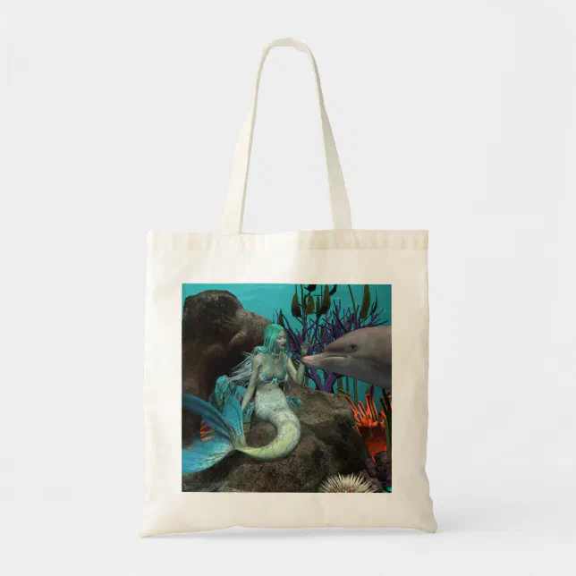 Mermaid and Dolphin Under the Sea Tote Bag