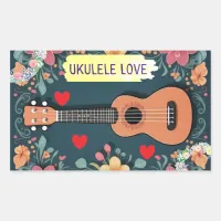 Ukulele Love Musical Instrument Hippie Floral Boho Rectangular Sticker