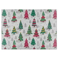 Quirky Whimsical Decorated Christmas Trees Doodles Cutting Board