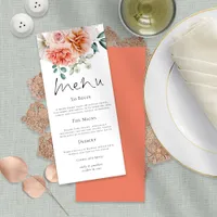 Peach Coral Peonies Florals Wedding Menu