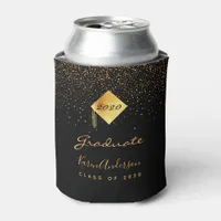 Graduation party graduate black gold cap 2025 can cooler