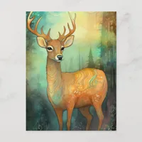 Colorful Deer Mixed Media Painting Postcard