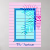 Caribbean Beach House Hideaway in Pastel Pink Blue Poster