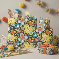 Retro Groovy Colorful Butterfly Heart Pattern Tissue Paper