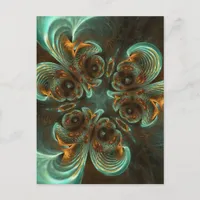 Aqua Green & Gold & Spiral Fractal Art Postcard