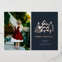 Merry Christmas Modern Tree Photo  Foil Holiday Card