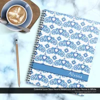 Celestial Love Stars Hearts Name White Notebook