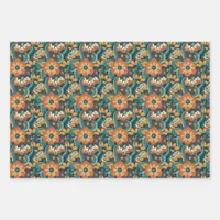 Retro Floral Pattern Wrapping Paper Sheets