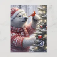 Christmas Polar Bear and the Birds Postcard