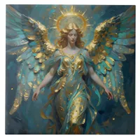 A Beautiful Gold and Turquoise Angel  Ceramic Tile