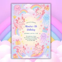 Underwater Adventure Cute Axolotl Birthday Party Invitation