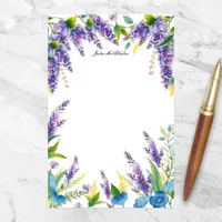 Charming Floral Blooms in Purple and Blue Stationery