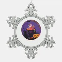 Eat Drink And Be Meowy Cute Casual Snowflake Pewter Christmas Ornament