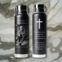 Black Cross and Poem Photo Memorial Water Bottle
