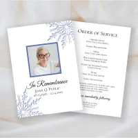 Elegant Blue Winter Snowflakes Funeral Service Program